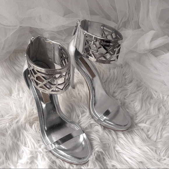 BCBG MAXAZRIA Silver Shoes with Ankle Cuff Detail Women Size 6.5 - Picture 1 of 15